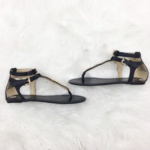 Shoe Dazzle | Black Gold Double Strap Sandals - K1
